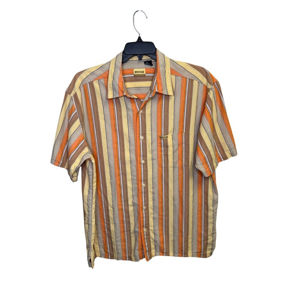 Vintage Y2K Enyce Mens Striped Short Sleeve Button-Up Shirt Size XL Hip Hop